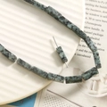 Rectangular grey-green spotted natural stone beads for DIY jewelry making on white tray - Square 13 / 1 Piece / Grey Green