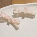 Elegantes Schleifen-Haarspangen-Set mit rosa-weißer Perlmutt-Textur aus Acetat - Einzelstück / Großes Rosa