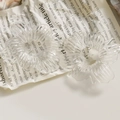 Pair of clear acrylic flower charms with vertical striped texture on newsprint background - Irregular Flowers / 1 Piece / Fully Transparent