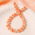 Detail of 13mm light pink lampwork beads with orange feather patterns for DIY jewelry - 1 Piece / Orange