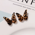 Detailed macro view of colorful leopard print butterfly acrylic earring accessories - Dark Leopard Pattern (B03-3-14-28) / Dark Color