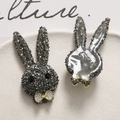 Detail view showing front and back of rhinestone rabbit charms with gold bow accents - Gray