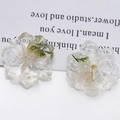 Transparent resin flower pendant set with embedded green dried plants for DIY crafts - White