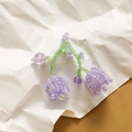 Macro detail of handmade beaded earrings with lavender fruit clusters and green stems - Purple Style (A03--7——3)