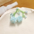 Detailed macro of handmade floral bead earrings with blue and green glass seed beads - Blue Style (A03--7——3)