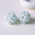 Macro detail of handmade 32mm gradient acrylic woven ball for jewelry DIY and hair accessories - Iridescent Pearl Texture / Light Blue (A5-1)