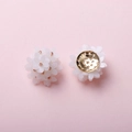 Handmade white five-petal flower earring accessory with golden beads and metal base - White
