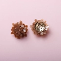 Handmade layered brown floral earrings with central rose gold beads and metal backing - Brown