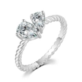 Macro view of Toi et Moi ring featuring pear-cut stones and twisted rope band - Size 5 / Double Pear Shape (R771) / Silver