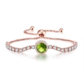 Detail of rose gold slide bracelet featuring a green zircon centerpiece and box chain - Rose Gold Olive Green Stone