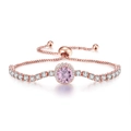 Detail of rose gold adjustable bracelet with round pink gemstone and white zircon stones - Rose Gold Pink Stone