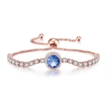 Macro detail of adjustable rose gold bracelet with blue cubic zirconia and micro-pavé stones - Rose Gold Tanzanite Blue Stone