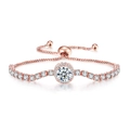 Adjustable rose gold bolo bracelet with colorful zircon stone and sparkling halo setting - Rose Gold White Stone