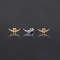 Pendientes de luna creciente con circonitas en oro, plata y oro rosa con cierre de bola - Oro Blanco (Individual) / S-CC044
