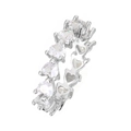 Macro detail of silver eternity ring featuring heart-cut cubic zirconia stones all around - US 6 / Silver