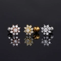 Detalle de pendientes de flor con circón en oro rosa, oro y plata con cierre de bola - Girasol (S-CC056) / Dorado
