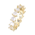 Detailed close-up of golden heart-shaped zircon eternity ring with hollow heart patterns - US 6 / Gold