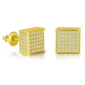 Boucles d'oreilles carrées dorées style hip hop avec zircons cubiques et fermoirs à vis - Or