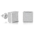 Pair of silver iced out square hip hop stud earrings with micro pave zircon stones - Silver