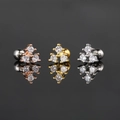 Pendientes de circonita en oro rosa, oro y plata con cierre de bola a rosca - Grupo de Tres Circonias (S-CC060) / Dorado