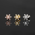Tres aretes de copo de nieve en oro, plata y oro rosa con incrustaciones de circón - Copo de Nieve (S-CC062)