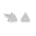 Macro detail of triangle hip hop stud earrings with micro-pave zircon settings - Silver Tone White Zirconia Style / Silver