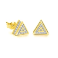 Hip hop style gold triangle stud earrings with full paved zircon for men and women - Two-Tone White Stone Style / Gold