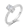 Classic silver twisted rope ring featuring a large oval-cut sparkling zircon gemstone - Size 5 / Oval Shape (R767) / Silver