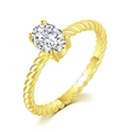 Elegant gold twisted band ring featuring an oval-cut solitaire stone in four-prong setting - Size 5 / Oval Shape (R767) / Gold