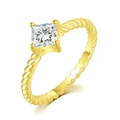 Elegant gold square zircon ring featuring a twisted rope band design for women - Size 5 / Square (R765) / Gold