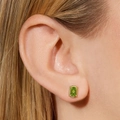 Fashionable gold-plated stud earring featuring an emerald-cut green zircon with milgrain edge - Stud Earrings / Gold Rectangle Peridot Green Stud