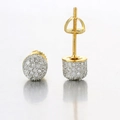 Macro detail of hip hop men's micro pave zirconia iced out screw-back stud earrings - Two-tone Gold Silver Pave (OHE178) / Tri-color (Gold/Silver/Rose Gold)
