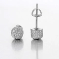 Macro shot of silver hip hop screw-back earrings with pavé set zircon stones - Silver Pave (OHE178) / Platinum