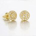 Pendientes redondos de oro para hombre con circonitas cúbicas micropavimentadas brillantes - Bañado en Oro Circonia Blanca