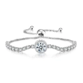 Adjustable birthstone bracelet with round zircon center and sliding clasp in silver - White Gold White Stone