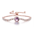 Adjustable rose gold bracelet with a round purple center stone and white zircons - Rose Gold Light Purple Stone