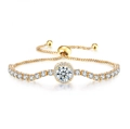 Adjustable gold box chain bracelet with halo round cubic zirconia and slider clasp - Gold Plated White Zirconia