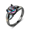 Classic black plating ring with multi-color mystic topaz and white opal inlay - US 5 / Black Gold + Colored Zirconia & Opal