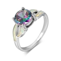 Silver classic four-prong ring featuring rainbow mystic topaz and white opal accents - US 4 / White Gold + Colored Zirconia & Opal