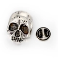 Gothic skull brooch in vintage silver finish with butterfly clutch back fastener - Antique Silver-Skull