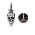 Retro punk skull and dagger brooch pin in vintage silver finish with butterfly clasp - Antique Silver-Skull Dagger