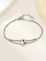 Detail van de dubbellaagse roestvrijstalen vierkante ketting met P-hanger en sluiting - Zilver P