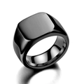 Polished jet black stainless steel signet ring with a minimalist square flat top finish - US 7 / Black