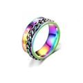 Rainbow plated titanium steel spinner ring with roman numerals and rotating chain - Colorful