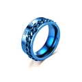 Men's blue titanium steel ring with vintage Roman numeral engraving and chain inlay detail - US 6 / Blue