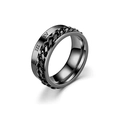 Macro view of black rotating spinner ring with Roman numerals and curb chain detail - US 6 / Black
