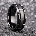 Men's titanium steel ring with black rectangular grooves and brushed industrial finish - Size 6 / Black