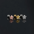 Juego de tres pendientes de flores de acero inoxidable con piedras de circón en tres colores - Flor de 5 Pétalos (S-CC058) / Dorado