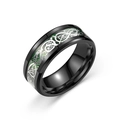 Polished black stainless steel dragon ring with green inlay and silver Celtic pattern - Black With Green Inlay Silver Dragon