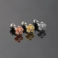 Pendientes de flor hueca con circonita en oro rosa, oro y plata con cierre de bola - Flor Hueca de 5 Pétalos (S-CC059) / Dorado